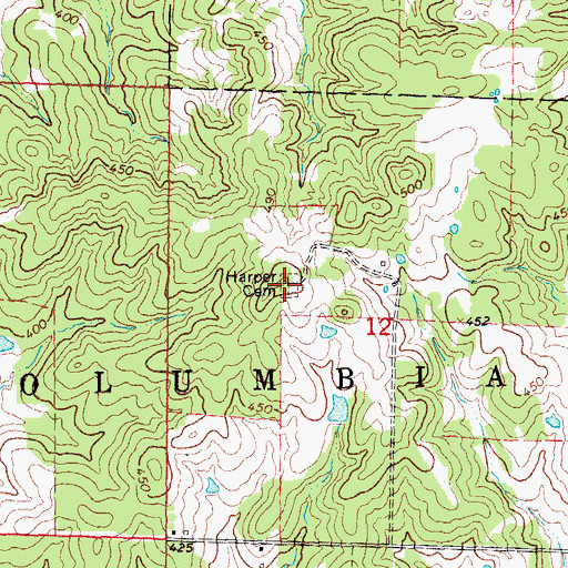 Topographic Map of Harper Cemetery, AR