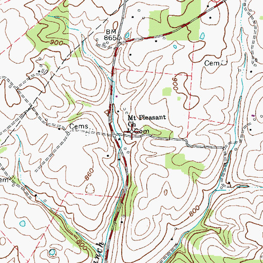 Topographic Map of Mount Pleasant Church, KY
