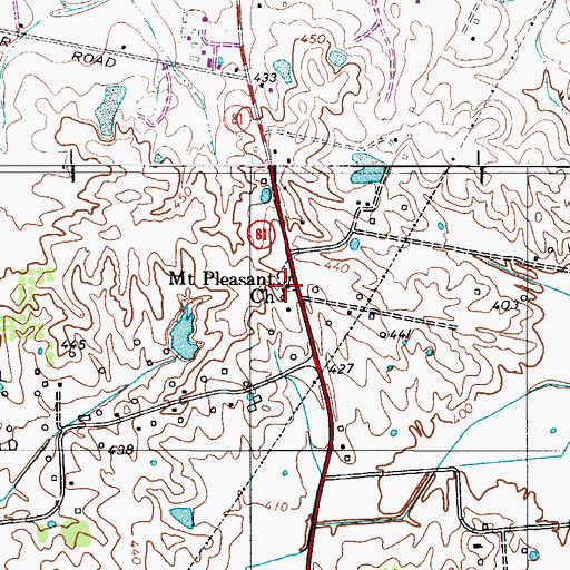 Topographic Map of Mount Pleasant Cumberland Presbyterian Church, KY