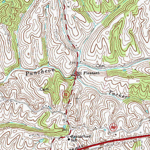 Topographic Map of Mount Pleasant Church, KY