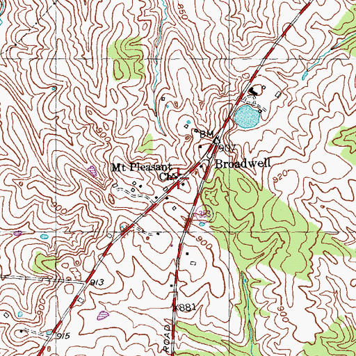 Topographic Map of Mount Pleasant Church, KY