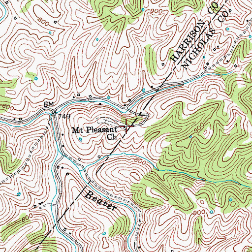 Topographic Map of Mount Pleasant Church, KY