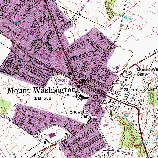 Topographic Map of Mount Washington, KY