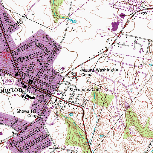 Topographic Map of Mount Washington Cemetery, KY