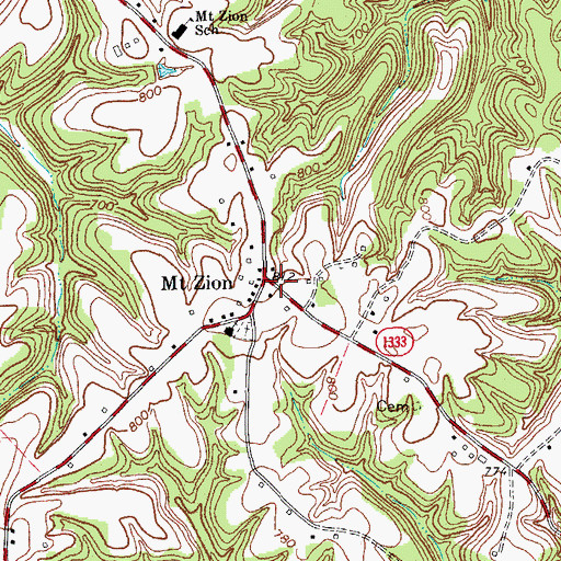 Topographic Map of Mount Zion, KY