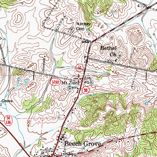 Topographic Map of Mount Zion Cemetery, KY