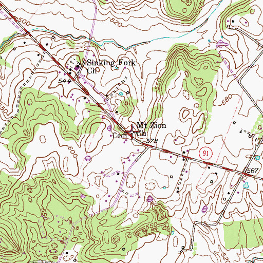 Topographic Map of Mount Zion Church, KY