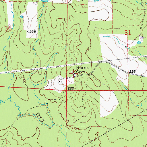 Topographic Map of Harris Cemetery, AR