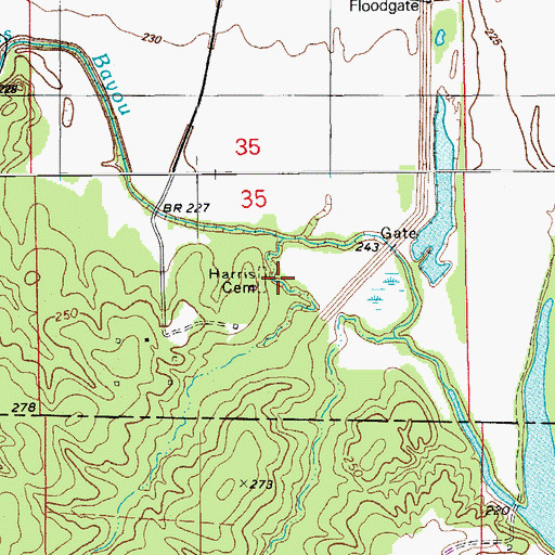 Topographic Map of Harris Cemetery, AR