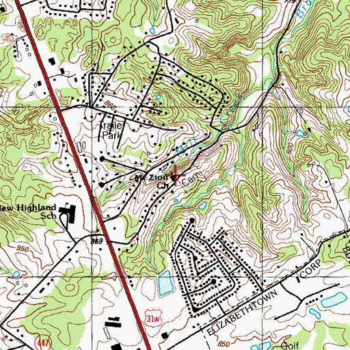 Topographic Map of Mount Zion Church, KY