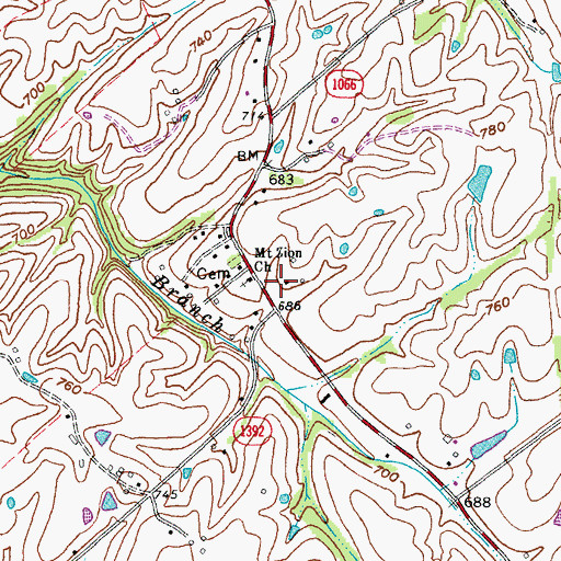 Topographic Map of Mount Zion Church, KY