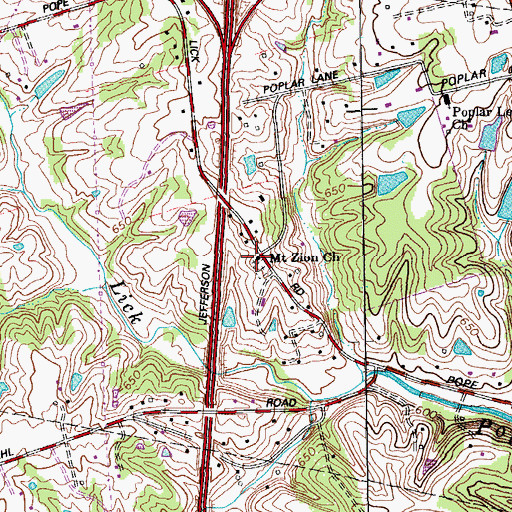 Topographic Map of Mount Zion Church, KY
