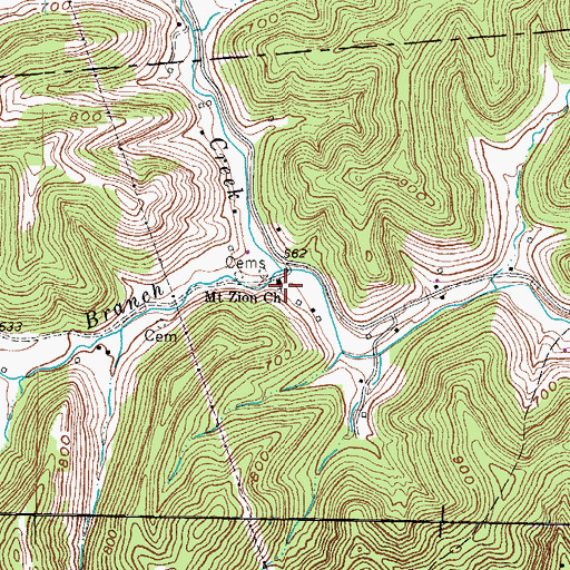 Topographic Map of Mount Zion Church, KY