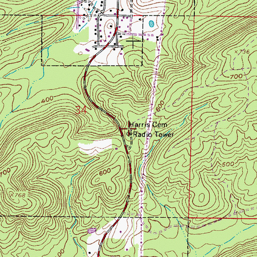 Topographic Map of Harris Cemetery, AR
