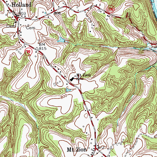 Topographic Map of Mount Zion School, KY