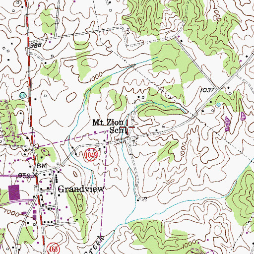 Topographic Map of Mount Zion School, KY