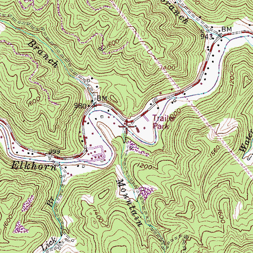 Topographic Map of Mountain Branch, KY