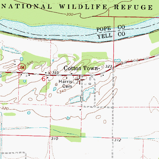 Topographic Map of Harris Cemetery, AR