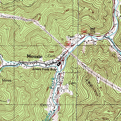Topographic Map of Mousie, KY