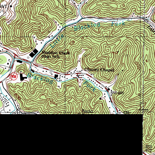 Topographic Map of Mouth of Blacklog School, KY