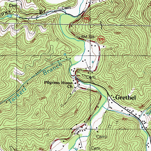 Topographic Map of Mouth of Branham Creek School, KY