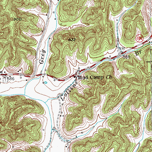 Topographic Map of Mud Camp Church of Christ, KY