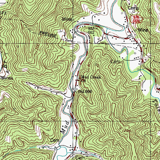 Topographic Map of Mud Creek Church, KY