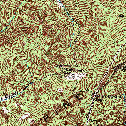 Topographic Map of Mud Creek Gap, KY