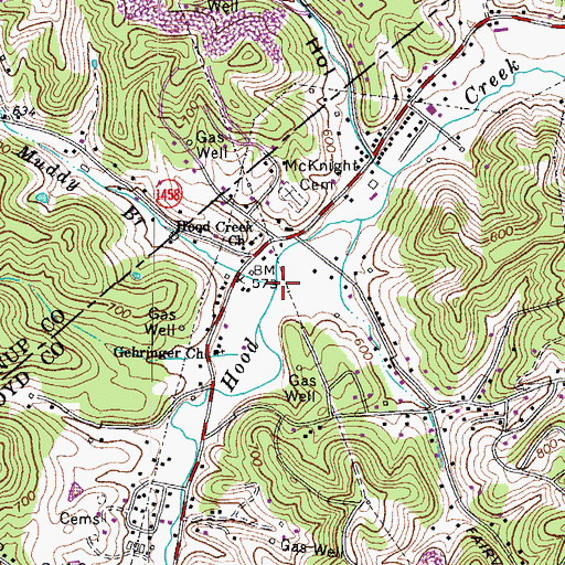 Topographic Map of Muddy Branch, KY