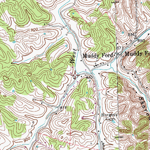 Topographic Map of Muddy Ford Creek, KY