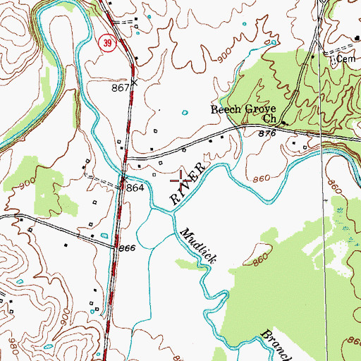 Topographic Map of Mudlick Branch, KY