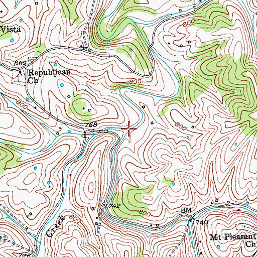 Topographic Map of Mudlick Creek, KY