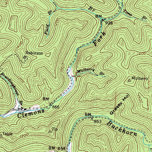 Topographic Map of Mulberry Branch, KY