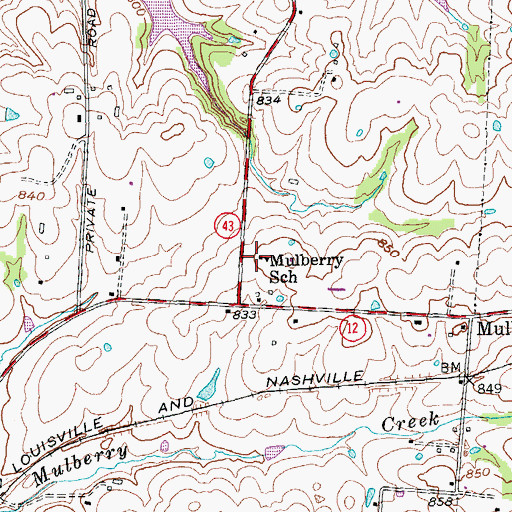 Topographic Map of Mulberry School, KY