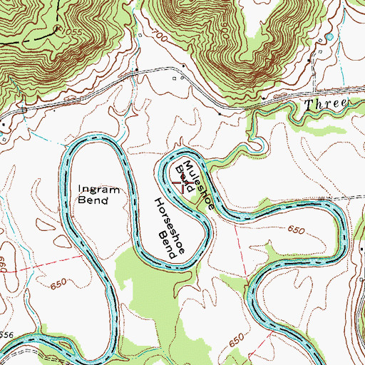 Topographic Map of Muleshoe Bend, KY