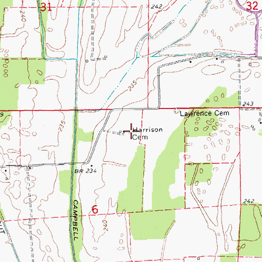 Topographic Map of Harrison Cemetery, AR