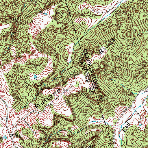 Topographic Map of Mullens Ridge, KY