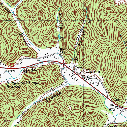 Topographic Map of Mullin Branch, KY