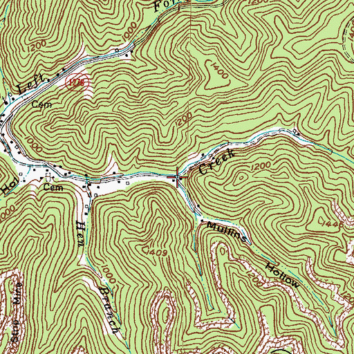 Topographic Map of Mullins Hollow, KY