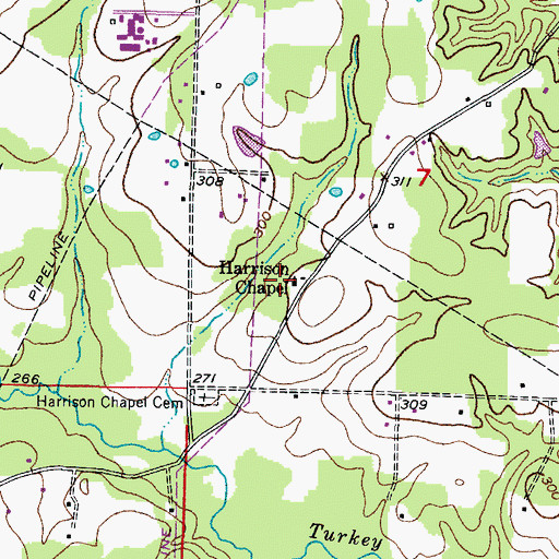 Topographic Map of Harrison Chapel, AR