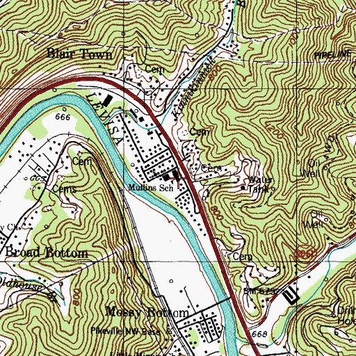 Topographic Map of Mullins School, KY