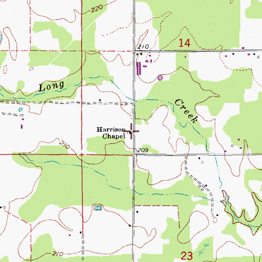 Topographic Map of Harrison Chapel, AR
