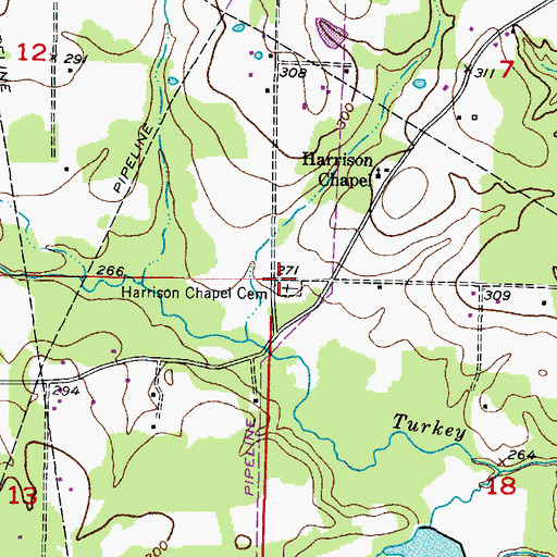 Topographic Map of Harrison Chapel Cemetery, AR