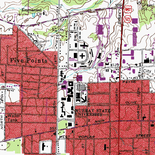 Topographic Map of Murray State University, KY
