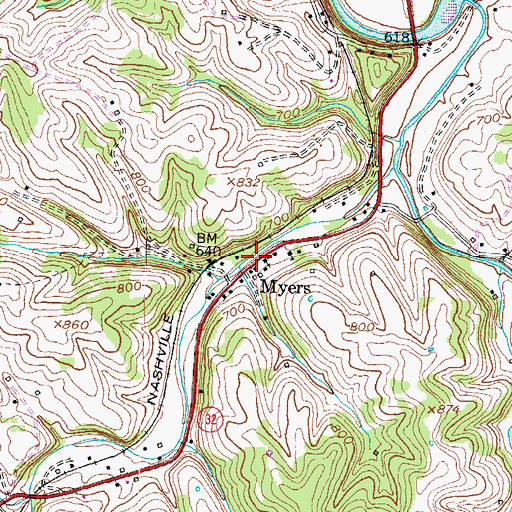 Topographic Map of Myers, KY