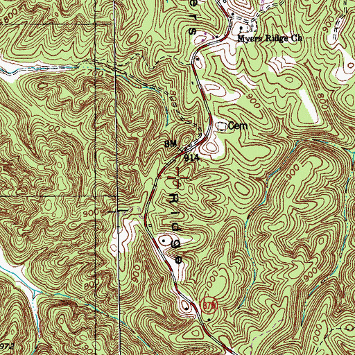 Topographic Map of Myers Ridge, KY