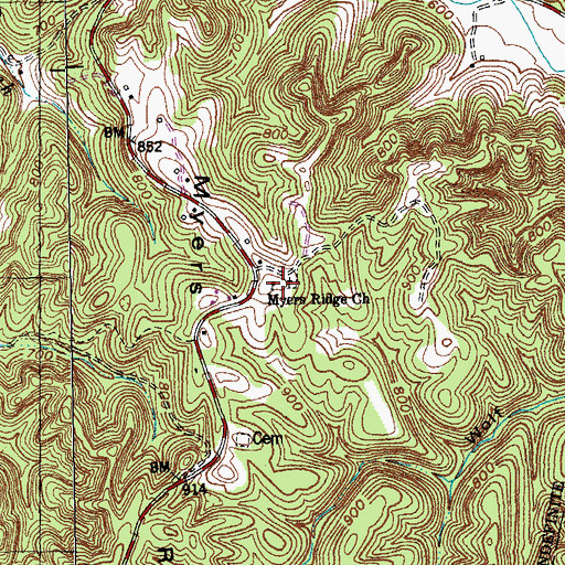 Topographic Map of Claywill Church, KY