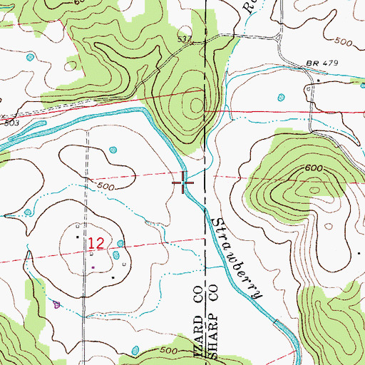 Topographic Map of Hars Creek, AR