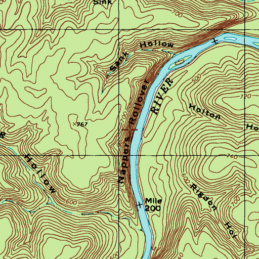 Topographic Map of Nappers Rollover, KY