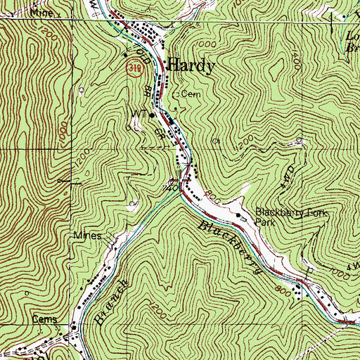 Topographic Map of Narrows Branch, KY